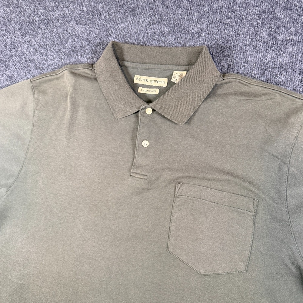 VTG Munsingwear Polo Shirt Mens XL Olive Green Cotton‎ Dry Dimensions SS